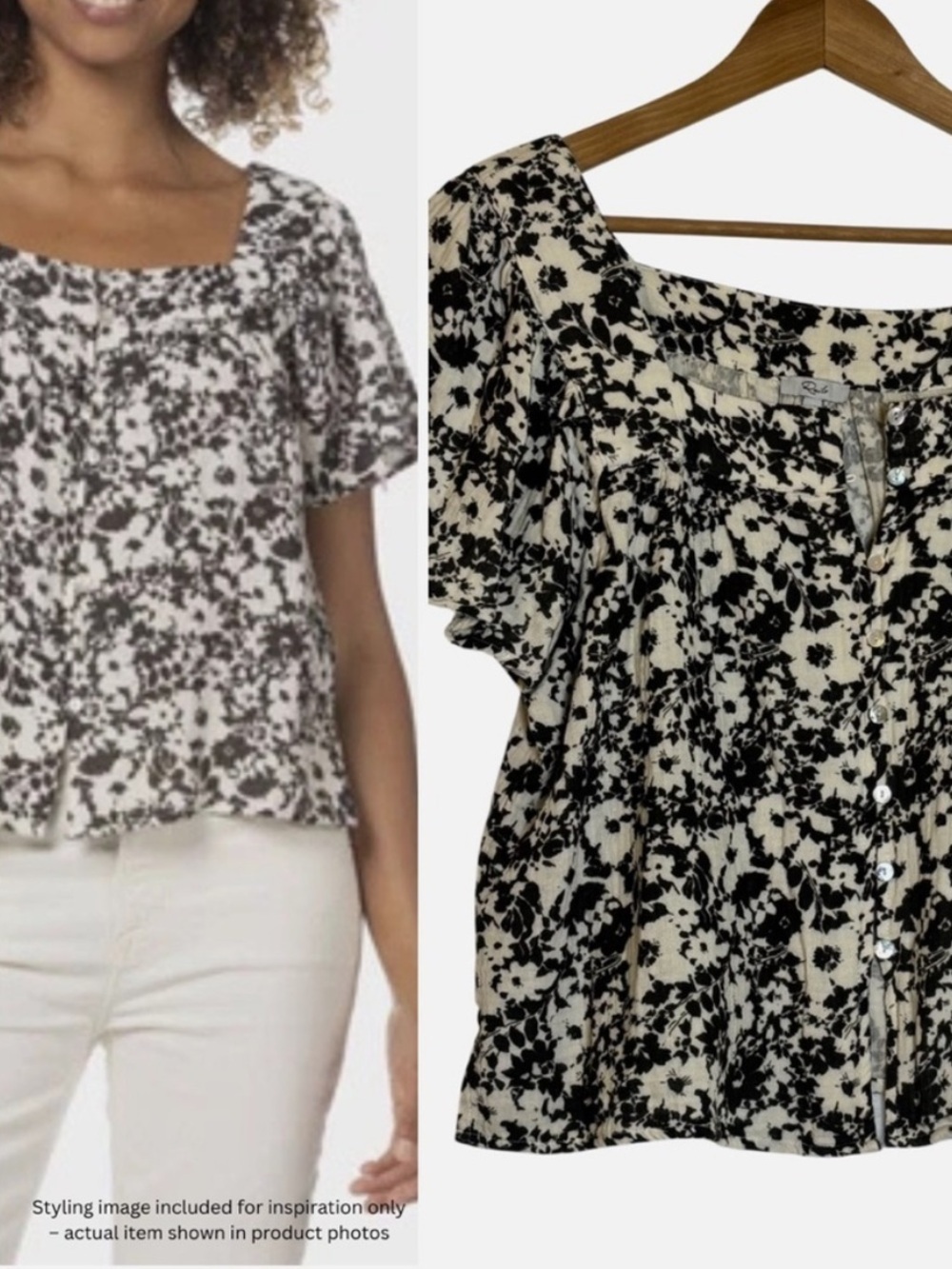 RAILS Magnolia Peasant Top Ditsy Floral Boho Button Front Gauze Flutter Sleeve M
